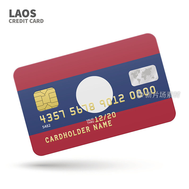 Credit card with Laos flag background for bank, presentations and